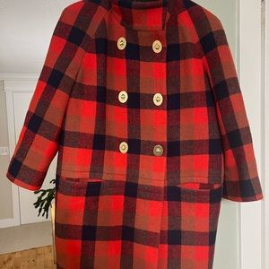Coach Red and Black Plaid Coat